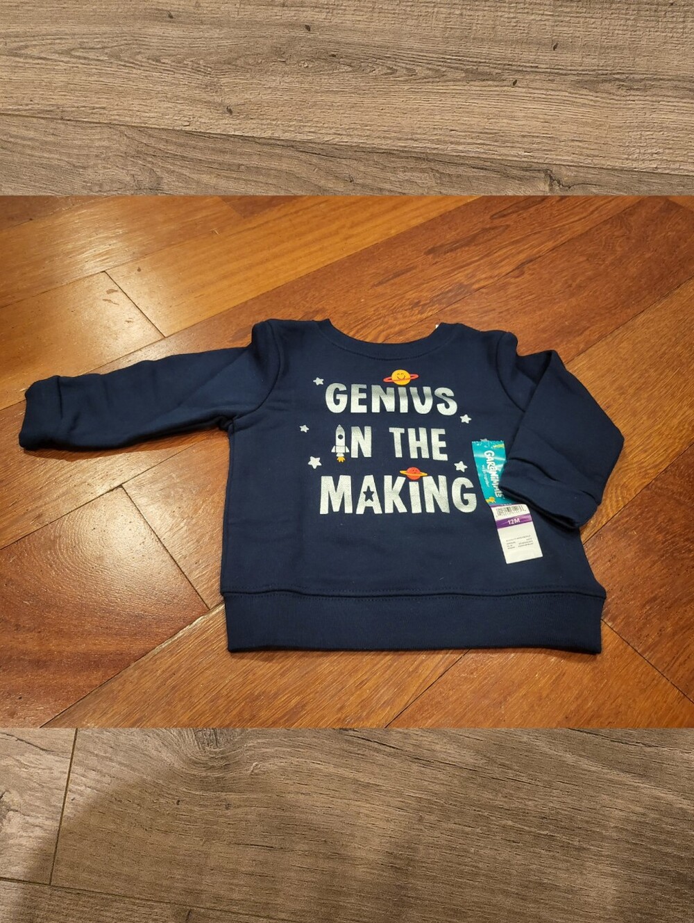 NWT Baby boy 'Genius in the Making' navy blue fleece sweatshirt size 12mos